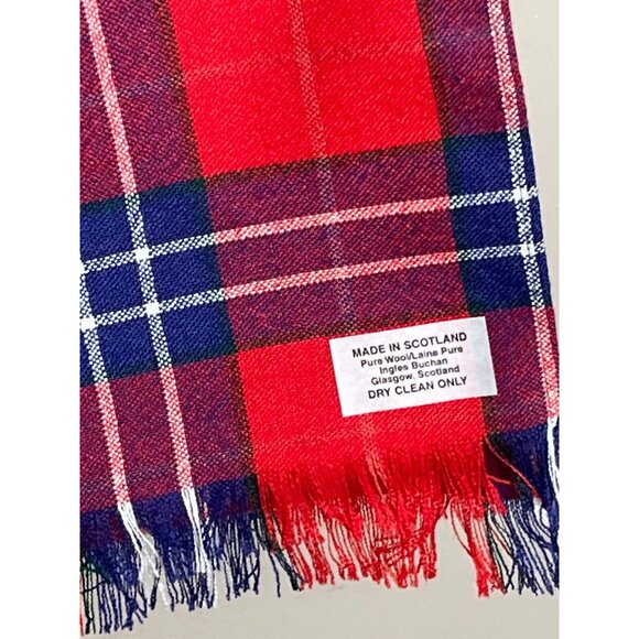 New Wool Scarf Red Blue Plaid Made in Scotland Tartan 56"x10" Classic Academia - Picture 2 of 4